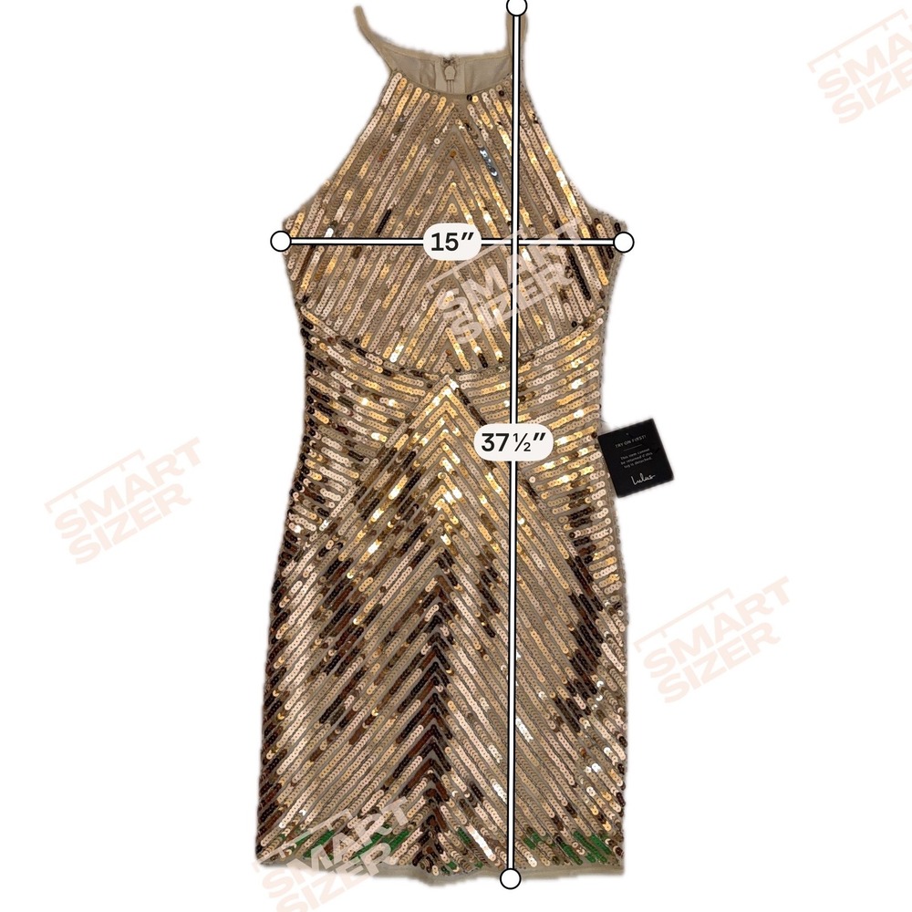 Lulus Womens Gold Sequin Geometric Halter Bodycon Cocktail Dress Small NWT - Picture 3 of 4